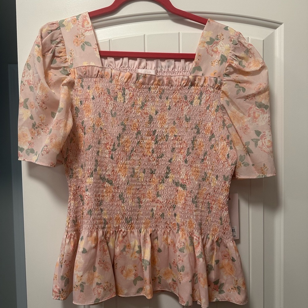 Rachel Parcell Pink Floral Smocked Blouse